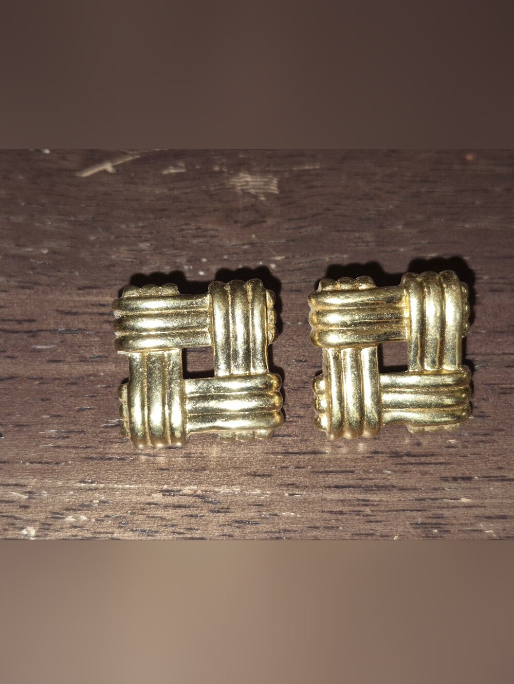 Vintage Gold Tone Square Post Stud Statement Earrings